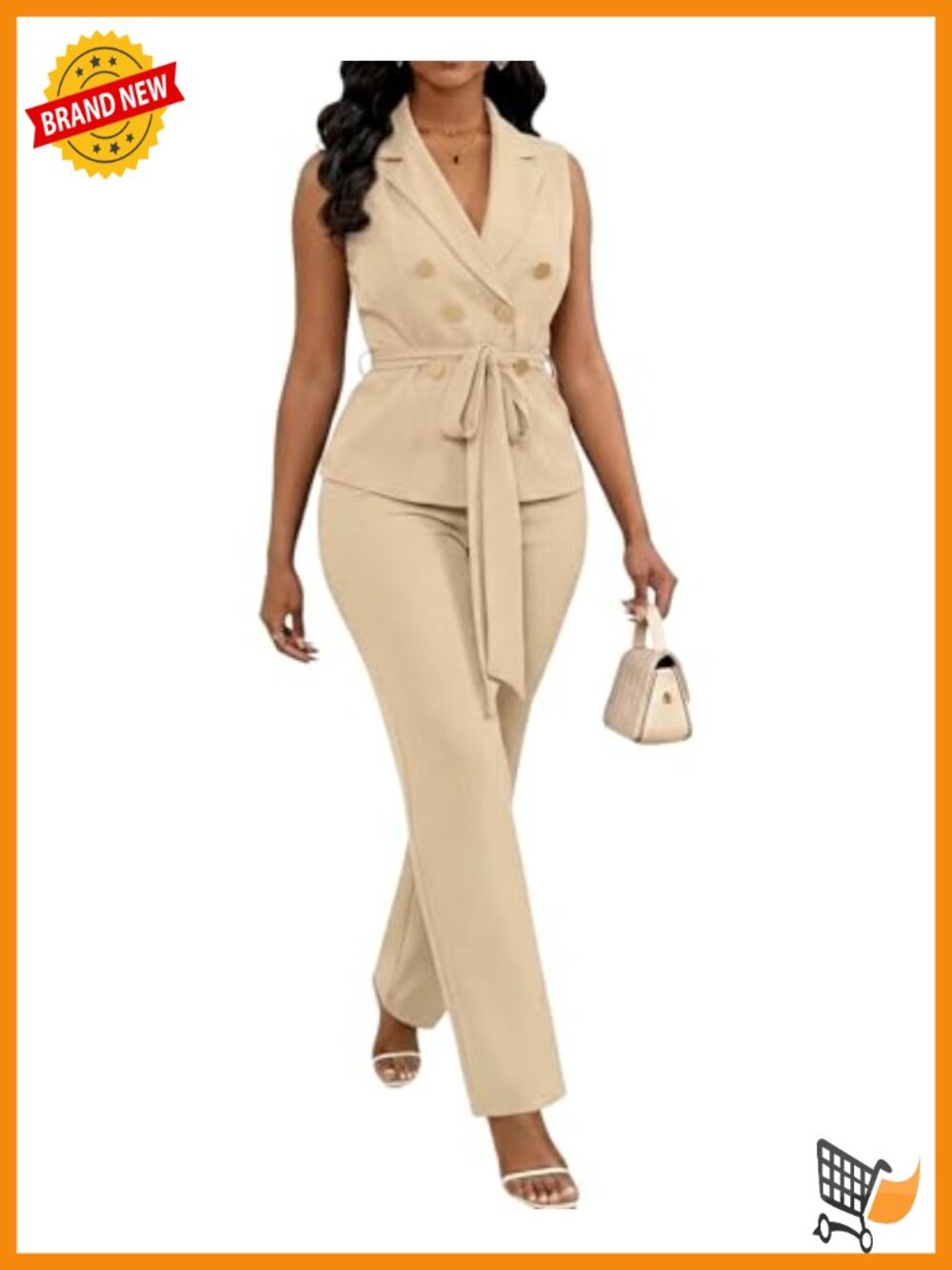 Sleeveless Blazer Vest Straight Pants Set 2 Piece Business Casual Pantsuit